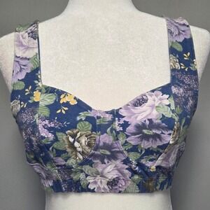 Vintage Cherokee 90s Cropped Floral Print Cotton Bustier Top Womens S/M Romantic